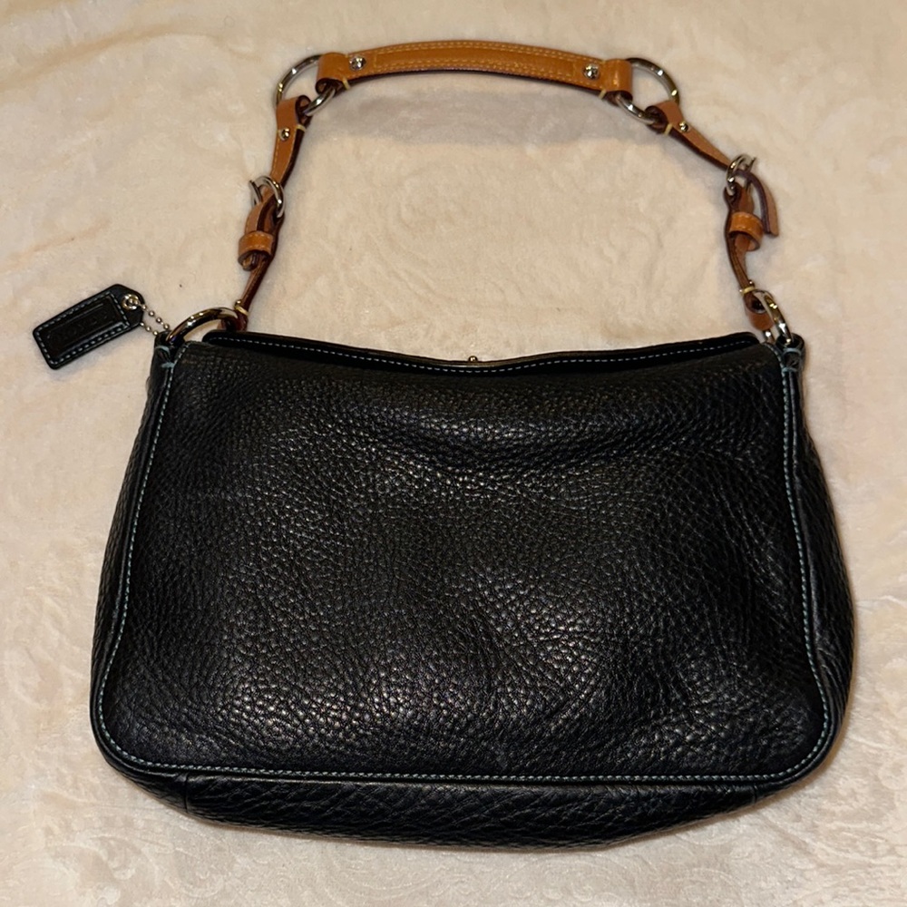Coach black pebbled leather shoulder handbag